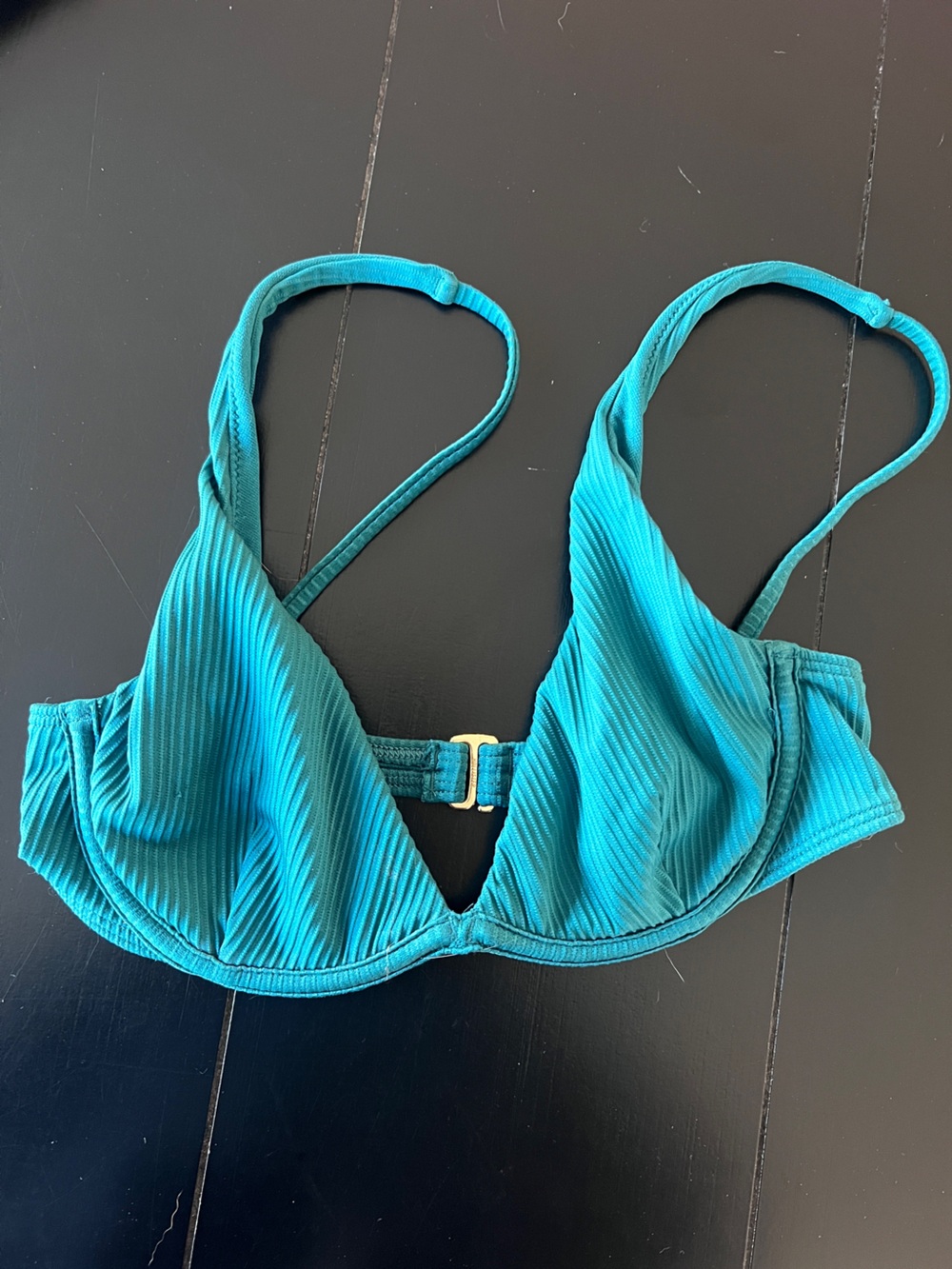 Hollister Teal Ribbed Swim Top with Gold Charm